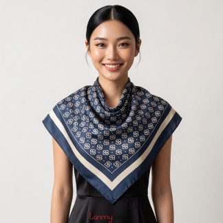 Khăn lụa vuông Duyên tơ gọi nắng màu xanh navy 90x90cm